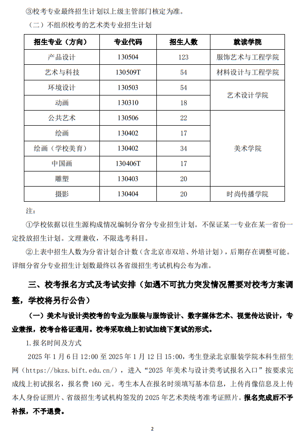 北京服裝學(xué)院2025年藝術(shù)類本科專業(yè)招生簡章