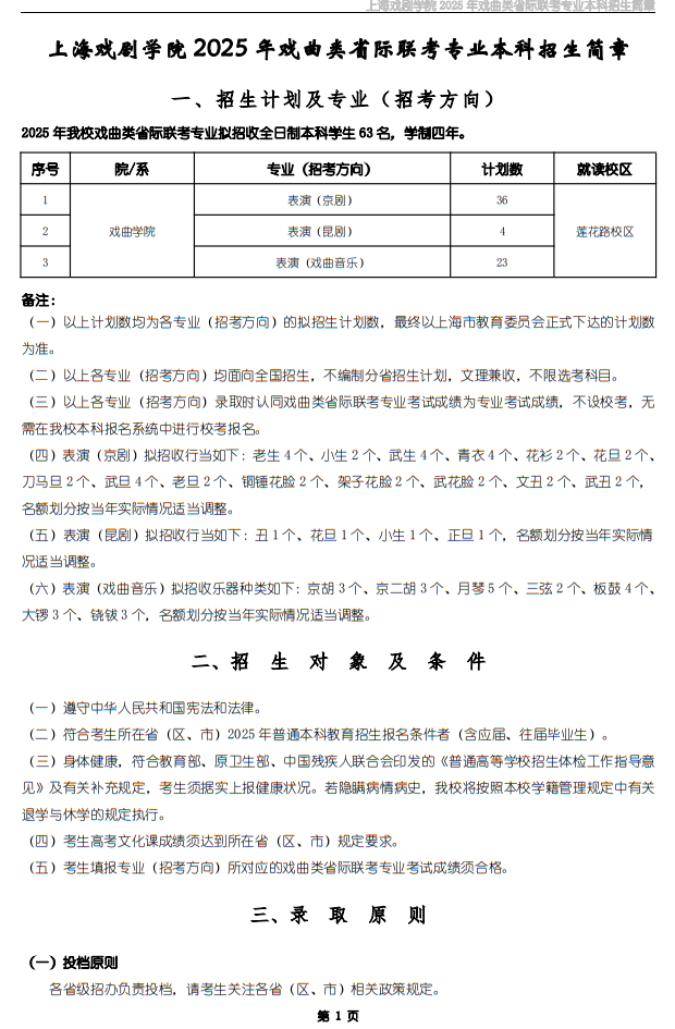 上海戲劇學(xué)院2025年戲曲類省際聯(lián)考專業(yè)本科招生簡章