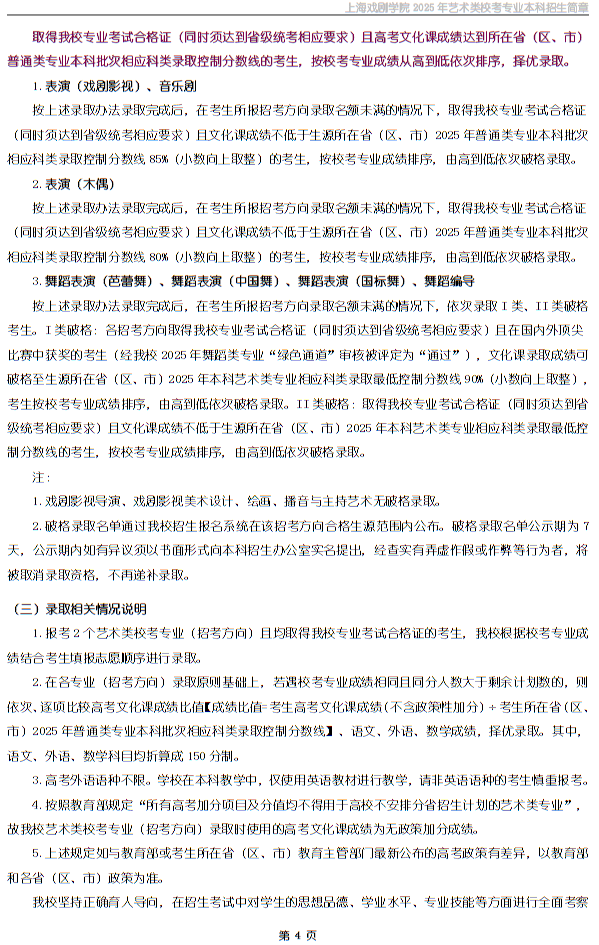 上海戲劇學(xué)院2025年藝術(shù)類?？紝I(yè)本科招生簡章