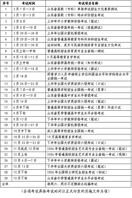 2025年山東省教育考試時(shí)間安排表