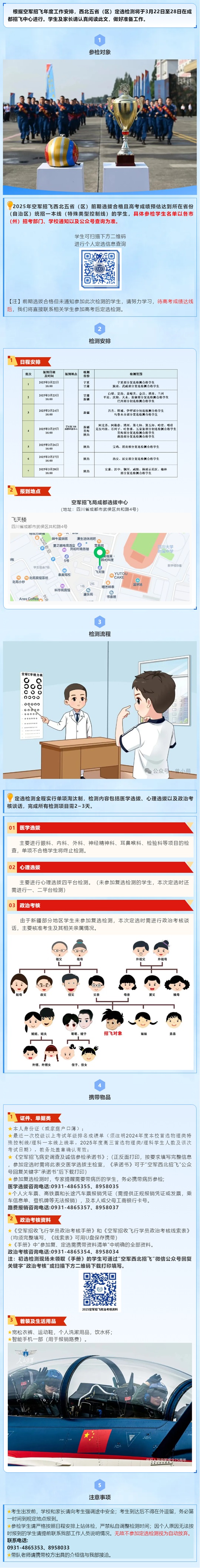 2025年空軍招飛西北五?。▍^(qū)）定選檢測安排