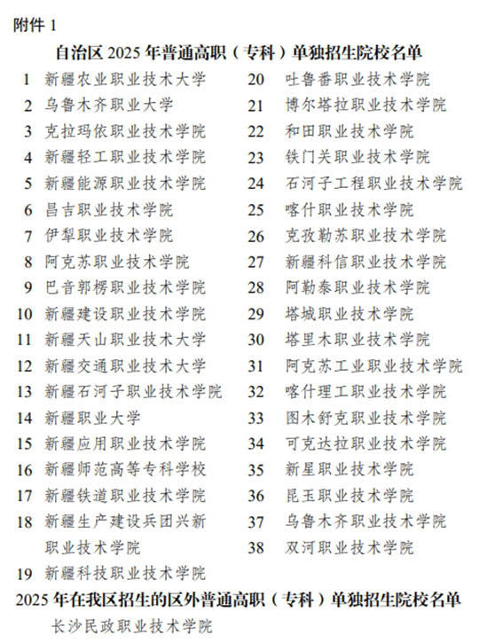 新疆：關(guān)于做好自治區(qū)2025年普通高職（?？疲﹩为?dú)招生工作的通知